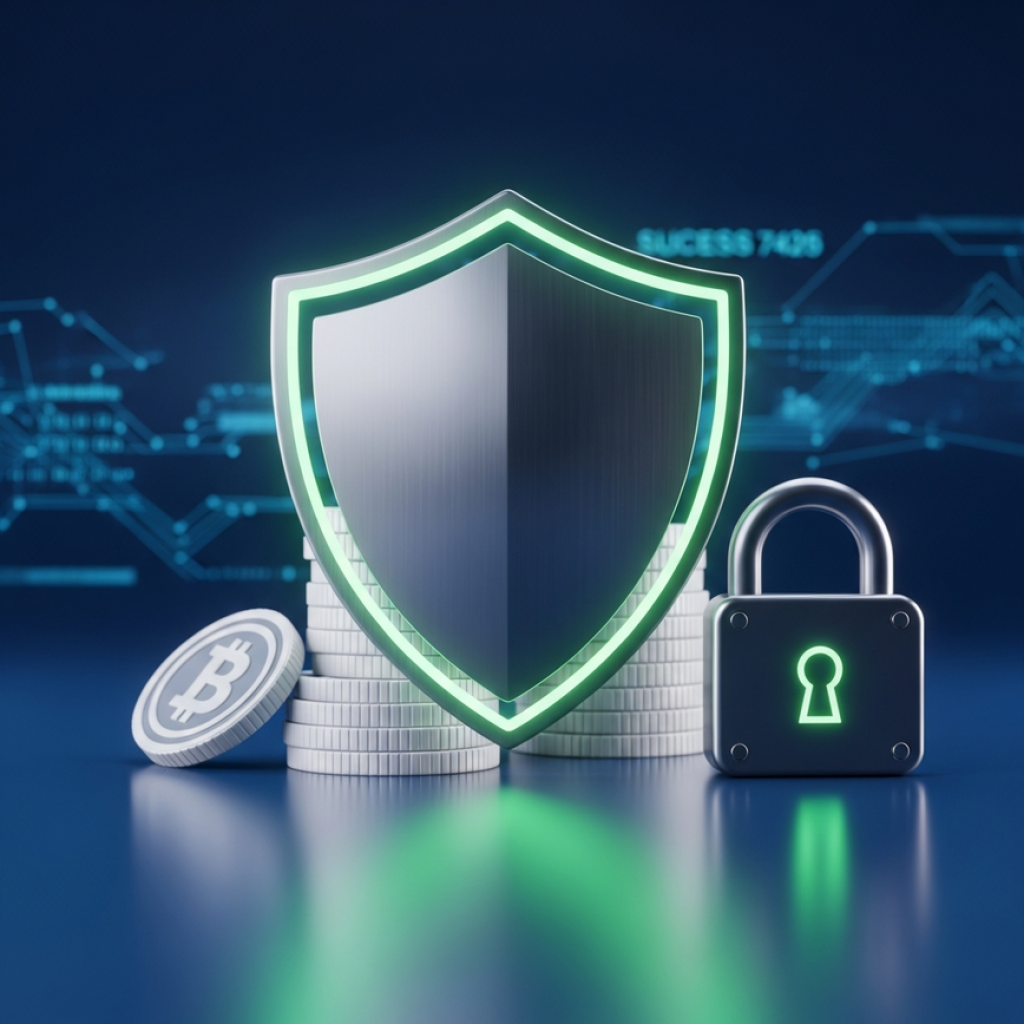 BLOG Digital shield protecting abstract digital currency with a padlock, symbolizing recovery and security against stolen winnings.