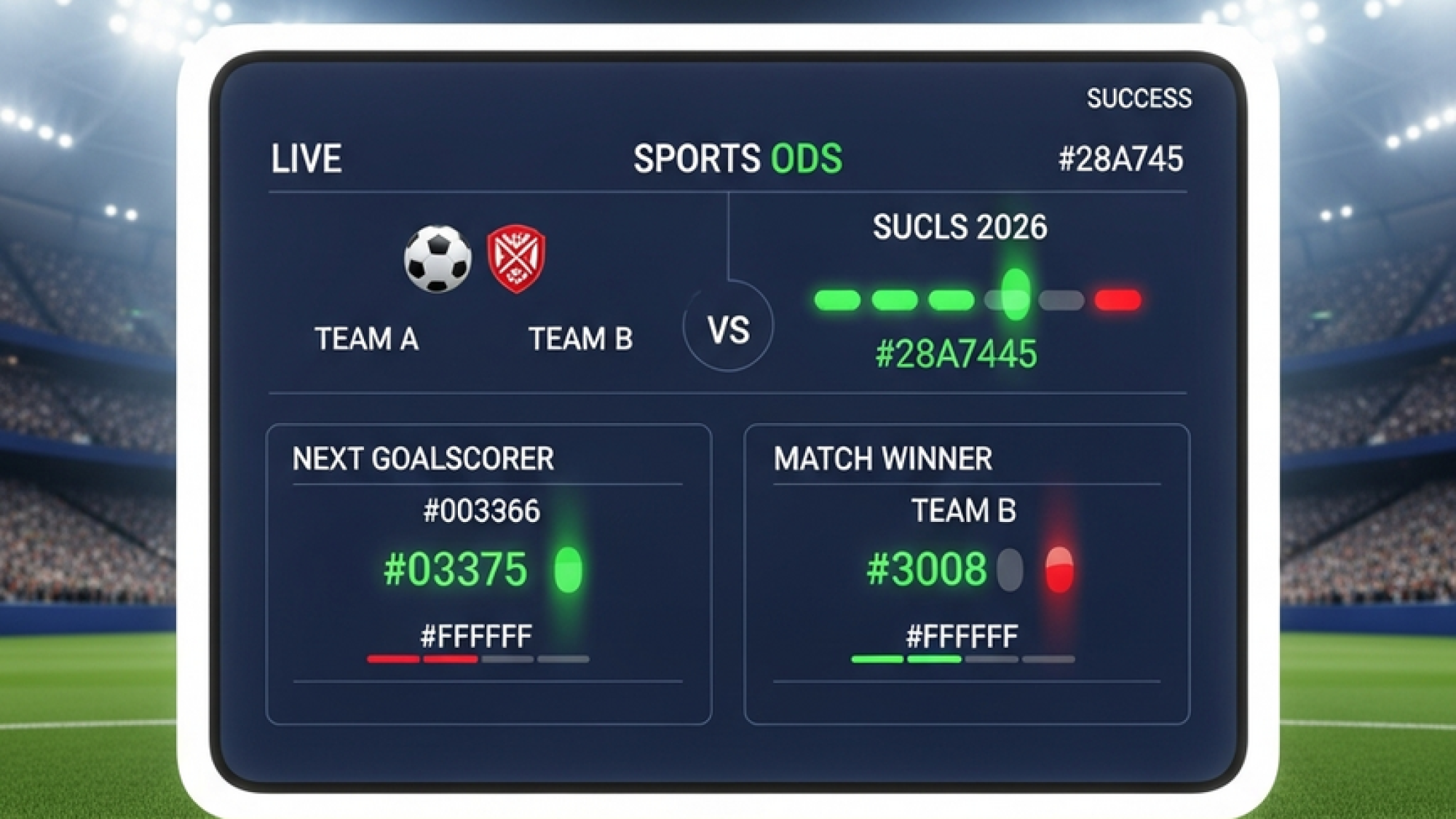 A modern live sports betting interface showing updating odds for a World Cup 2026 football match.