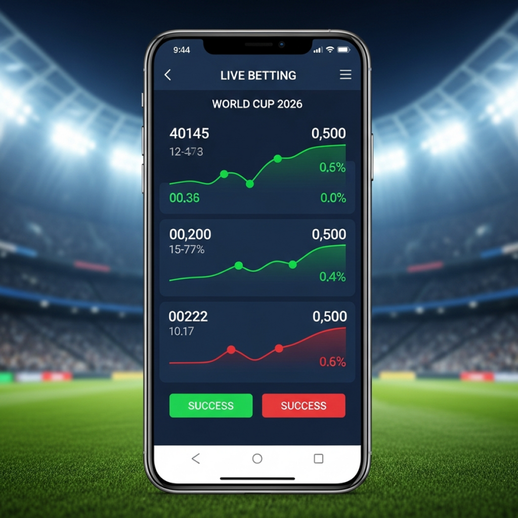 BLOG A smartphone showing a World Cup 2026 live betting interface against a backdrop of a Malaysian football stadium.
