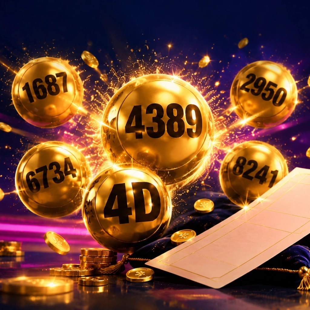 BLOG 4D lottery Malaysia golden numbered balls with a lottery ticket and gold coins