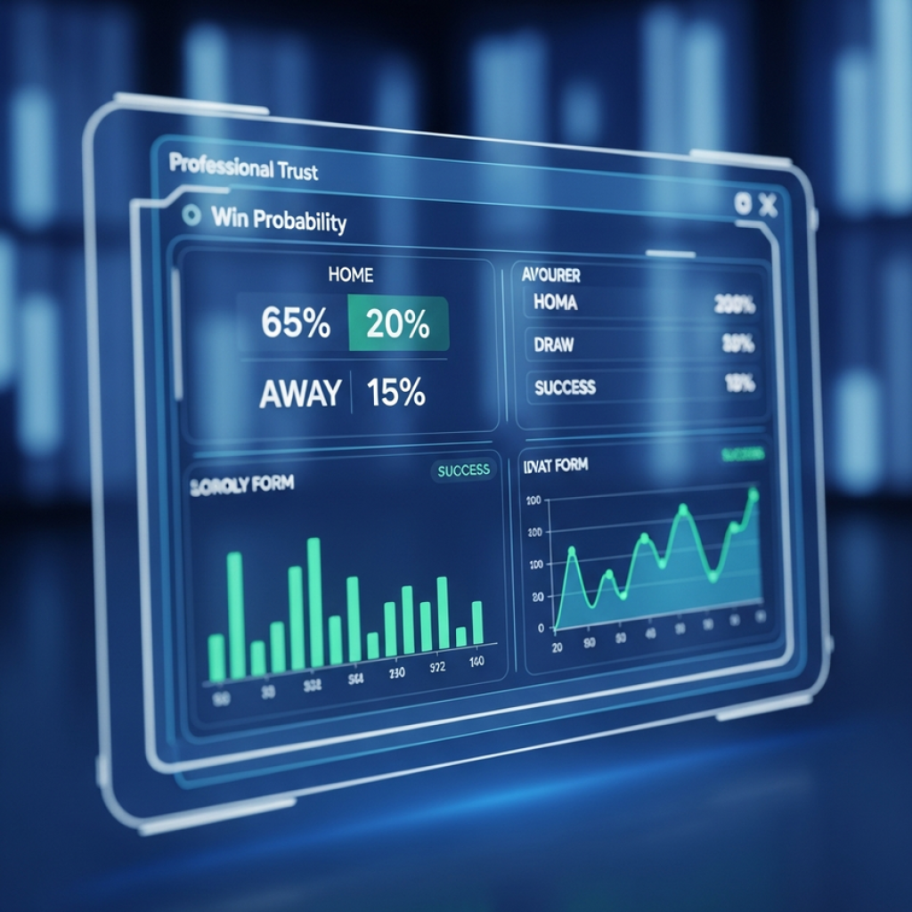 BLOG A futuristic dashboard interface showing AI-powered football match predictions with data charts and win probabilities.